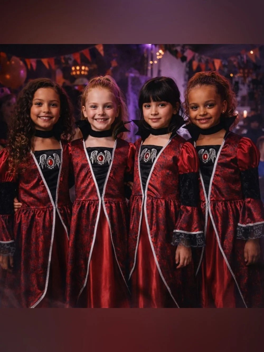 Girls Gothic Vampire Costume Dress Red Black Lace Halloween Size 10-12 Cosplay